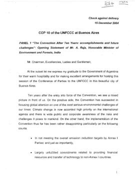 High Level Segment Panel Statements(s) COP10 India 20041215
